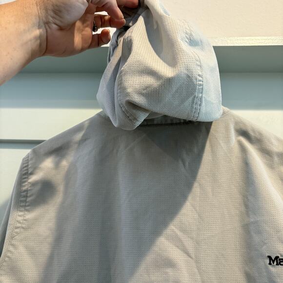 Marmot Pullover Mens Medium Gray Hooded Lightweight Anorak Jacket Mountain Print - Picture 11 of 16